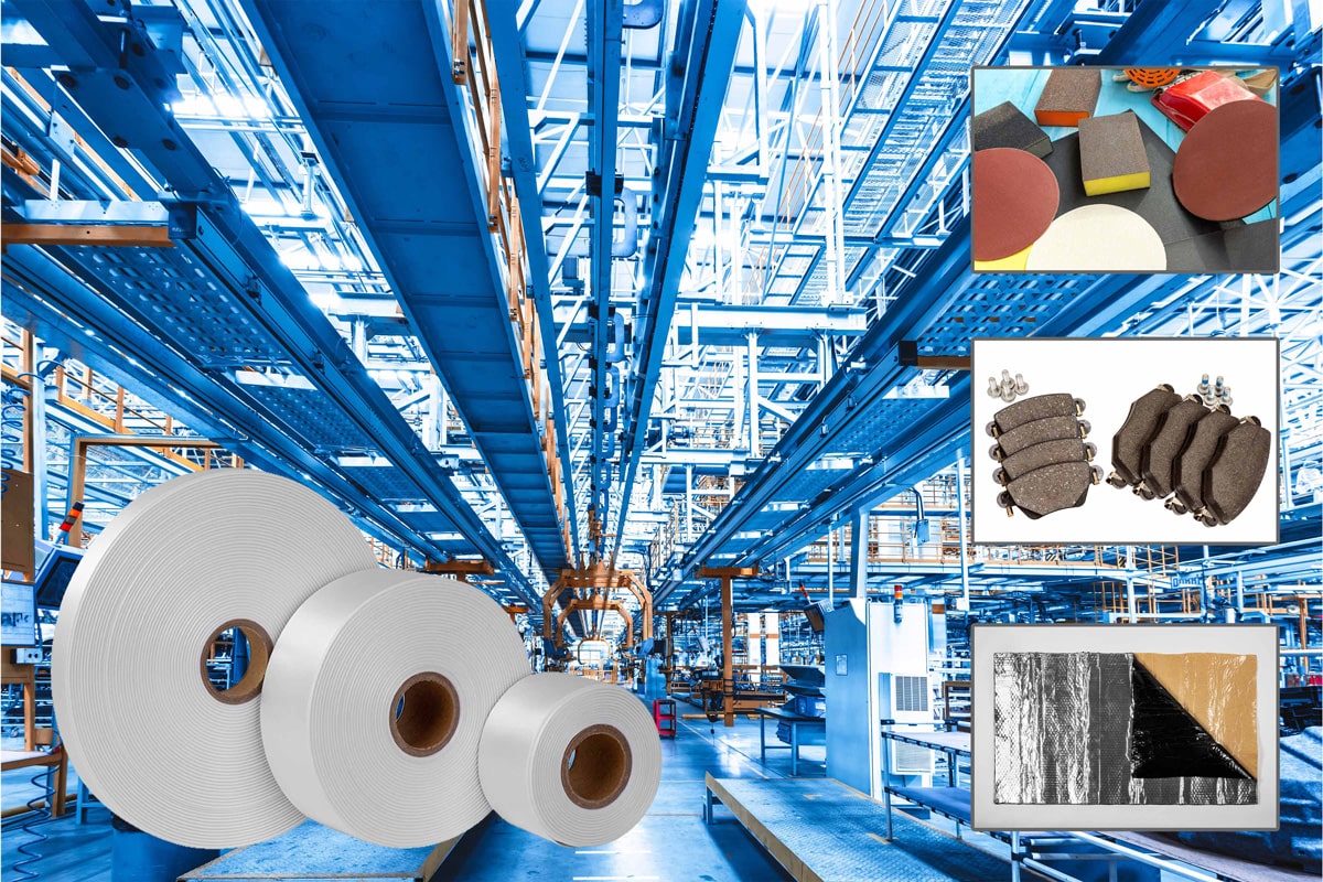 3 white tape rolls for industrial markets (abrasives, brake pads, damping material)